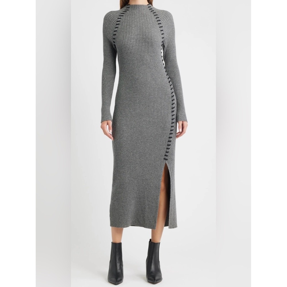 Rails Imara Charcoal Ribbed Wool Blend Long Sleeve Mock Neck‎ Sweater Dress S
